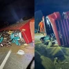 Caminhão tomba na BR-343 após derrapar em óleo e carga fica espalhada