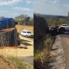 Manobra para evitar colisão faz duas carretas tombarem e bloqueia rodovia em Regeneração