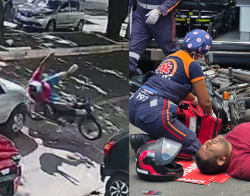 Carro atinge moto na Avenida Joaquim Nelson e deixa motociclista ferido