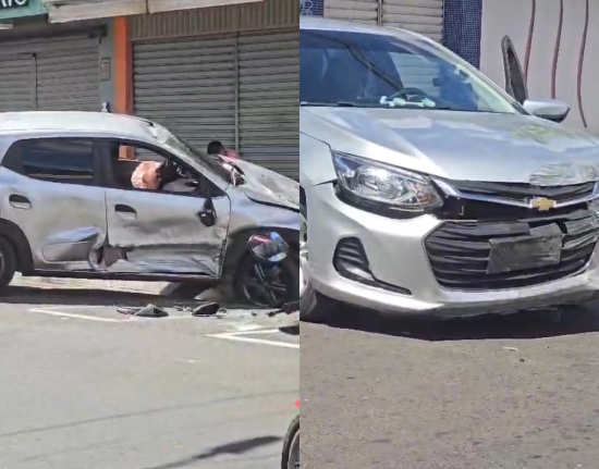 Batida entre dois carros termina com veículo capotado no Centro de Teresina