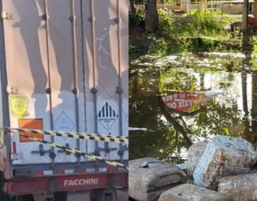 Balneário Xixá é interditado após caminhão tombar e contaminar riacho em Bertolínia