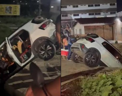 Carro cai e fica preso em galeria  na Avenida Presidente Médici, em Timon