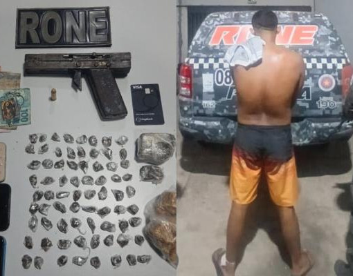 Suspeito tenta fugir, mas é preso pela RONE com drogas e arma na zona Norte