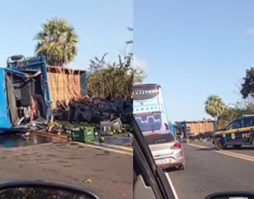 Caminhão tomba na BR-343 entre Altos e Campo Maior e deixa motorista ferido