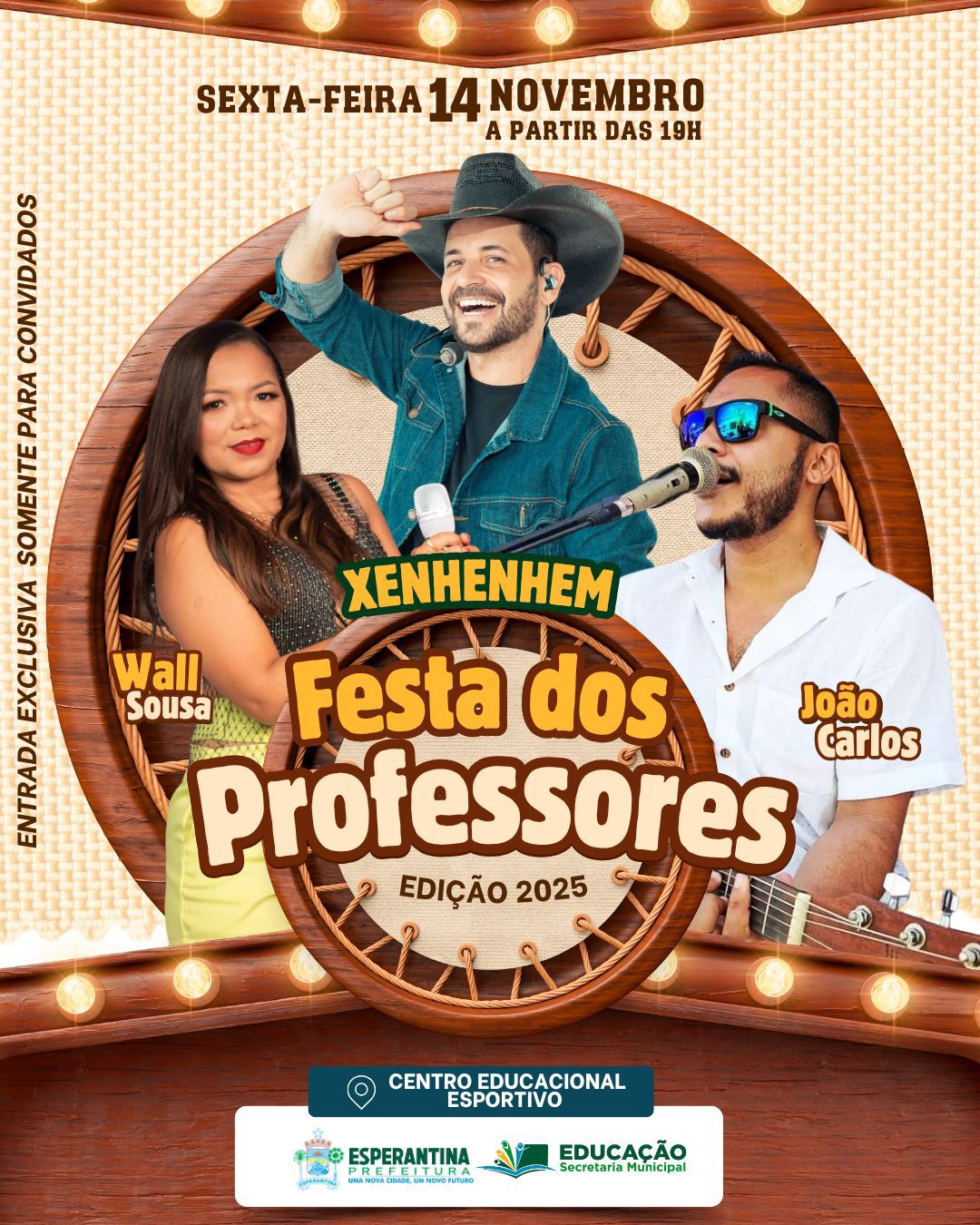 Prefeitura de Esperantina realizará Festa dos Professores 2025 com tema “Country Night”