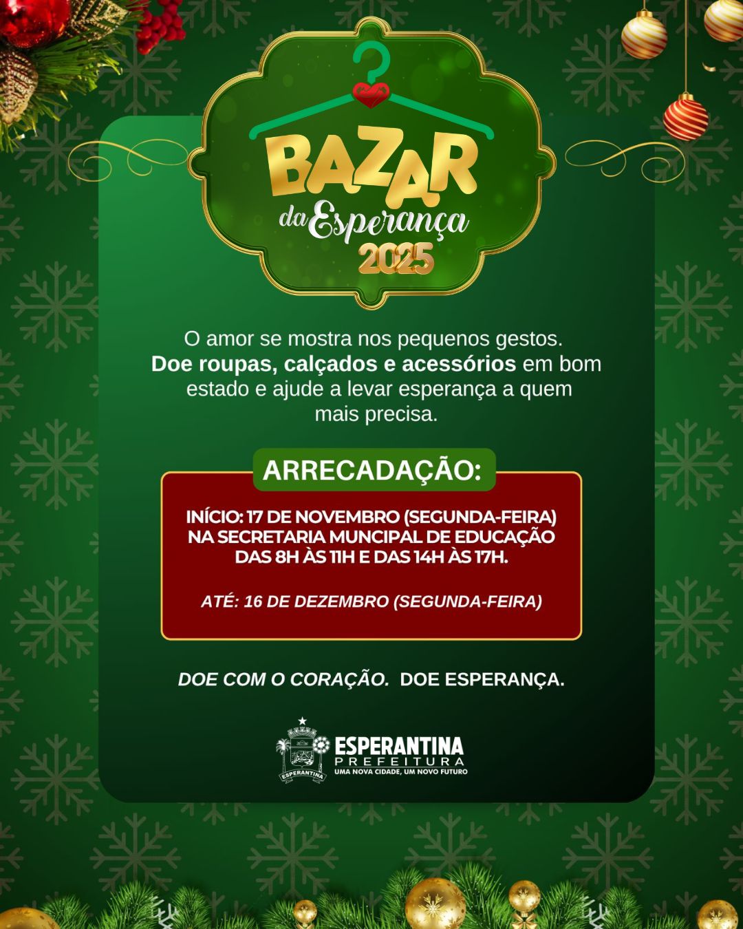 Prefeitura de Esperantina lança o Bazar da Esperança 2025