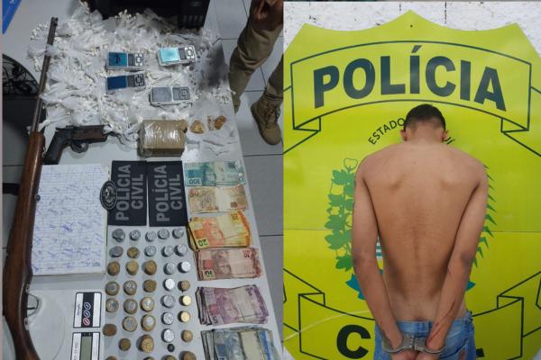 Polícia Civil prende suspeito por tráfico e porte ilegal de arma em Água Branca