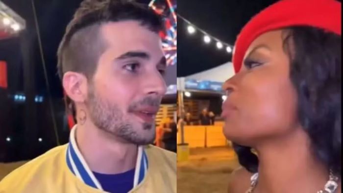 Fiuk e Lumena, ex-participantes do BBB 21, protagonizam beijo em festa