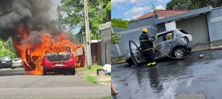 Carro fica destruído após pegar fogo e explodir na zona Leste de Teresina
