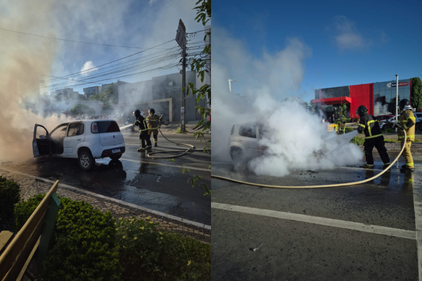 Carro pega fogo e causa transtornos na Avenida Frei Serafim