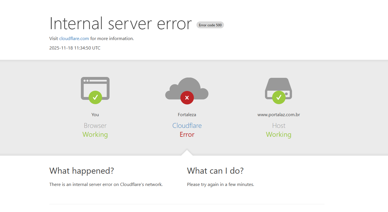 Falha global na Cloudflare deixa sites e aplicativos fora do ar nesta terça-feira