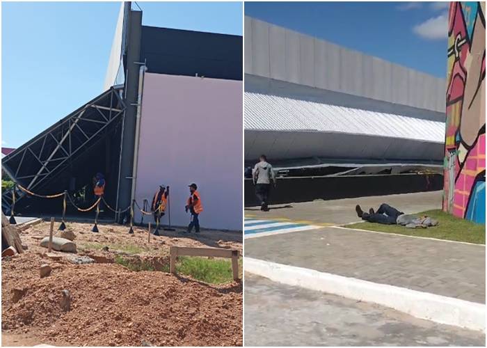 Marquise do Polo Piauí Center em Teresina desaba e deixa três trabalhadores feridos